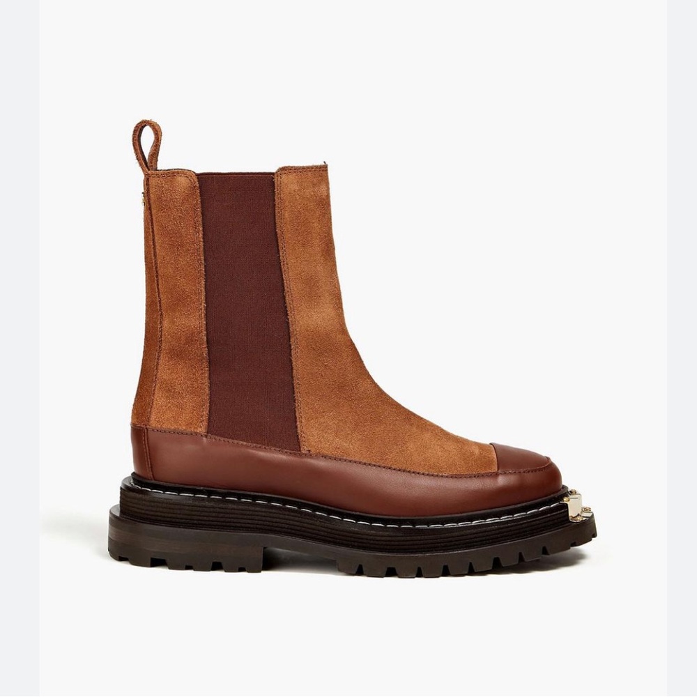 Sandro Tan and Brown Leather Chelsea Boots